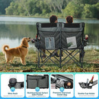 Double High-Back Camping Loveseat with Pillows, Dual Cup Holders & Cooler Bags - Oversized 2 Person Heavy Duty Folding Chair for Adults, 800LBS Capacity, Outdoor, Picnic, Lawn (1, BlackGrey)