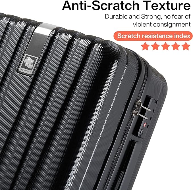 Hanke 29 Inch Luggage Suitcases With Spinner Wheels Lightweight PC hardside Rolling Suitcase With Travel Lock, Checked-Large 29-Inch(Jet Black)