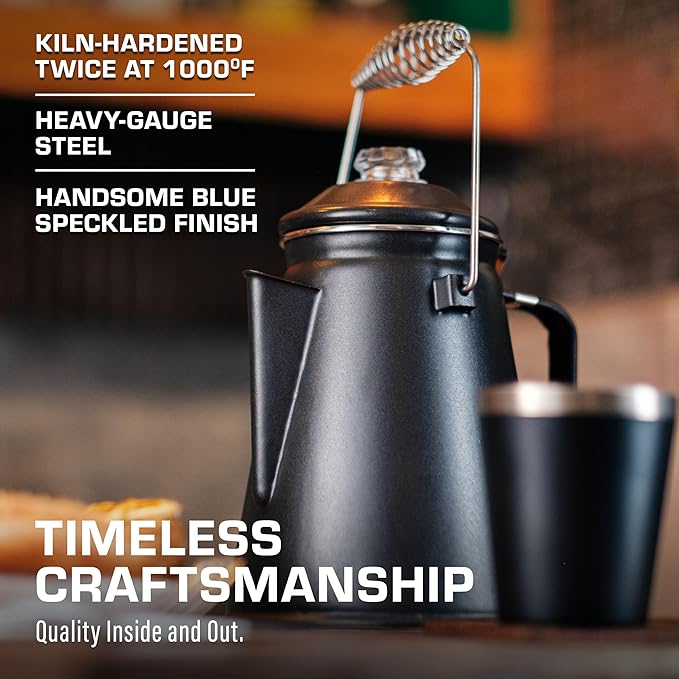 COLETTI Classic Coffee Percolator — Percolator Coffee Pot, Camp Coffee Maker – The Original Camping Coffee Pot, Now Modernized – For Campsite Brewmasters Everywhere [Matte Gray Enamel, 12 Cup]