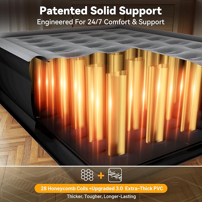 Air Mattress Full with Built in Pump,18’’Raised Blow Up Mattress,Self Inflatable Mattress in 3 Mins,Portable Air Bed for Home,Floor&Travel,Full Size Air Mattress for Adults 660LB Max,Black