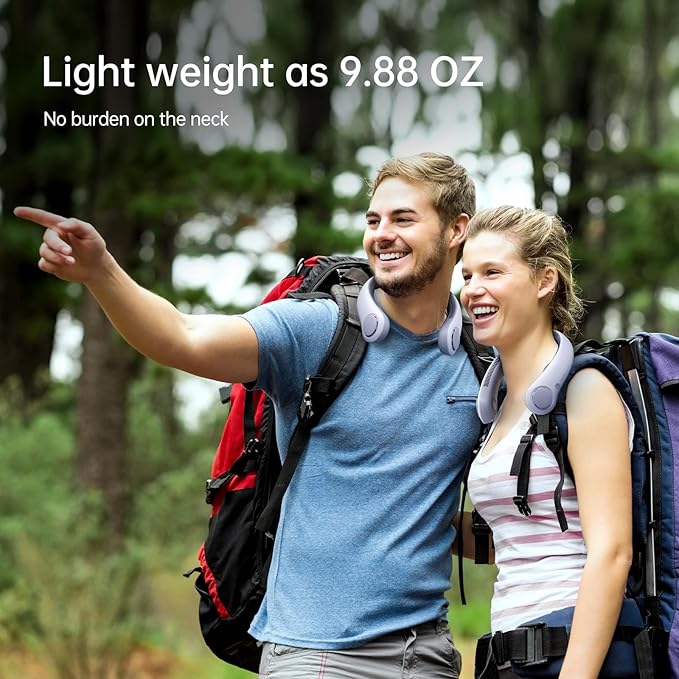 JISULIFE Portable Neck Fan Upgraded, Neckbrace Personal Hands Free, 5 Speed Gears Adjustment, 5000 mAh Wearable Bladeless Quiet Rechargeable for Outdoor Indoor, Gifts for Women Men- Sunny Blue