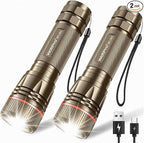 WdtPro Rechargeable Flashlights High Lumens, 2 Pack 10H Long Lasting Super Bright EDC Flashlight, LED Mini Tactical Flash Lights for Camping Emergency, Drop & Water Resistant Brown(Battery Included)