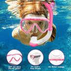 Vvinca Snorkeling Gear for Kids Dry Top Kids Snorkel Set for Boys Girls Junior Youth Children Age 4-14 Swim Goggles with Nose Cover Anti-Fog Panoramic View Adjustable Elastic Diving Mask and Snorkel