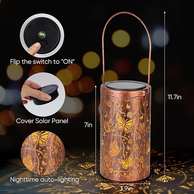 Homemory Butterfly Solar Lanterns Lights Outdoor Waterproof, Hollowed-Out Metal Decor Lantern, Gifts for Women, LED Solar Lights Metal Decoration Outside for Yard, Patio, Backyard, Porch, Lawn