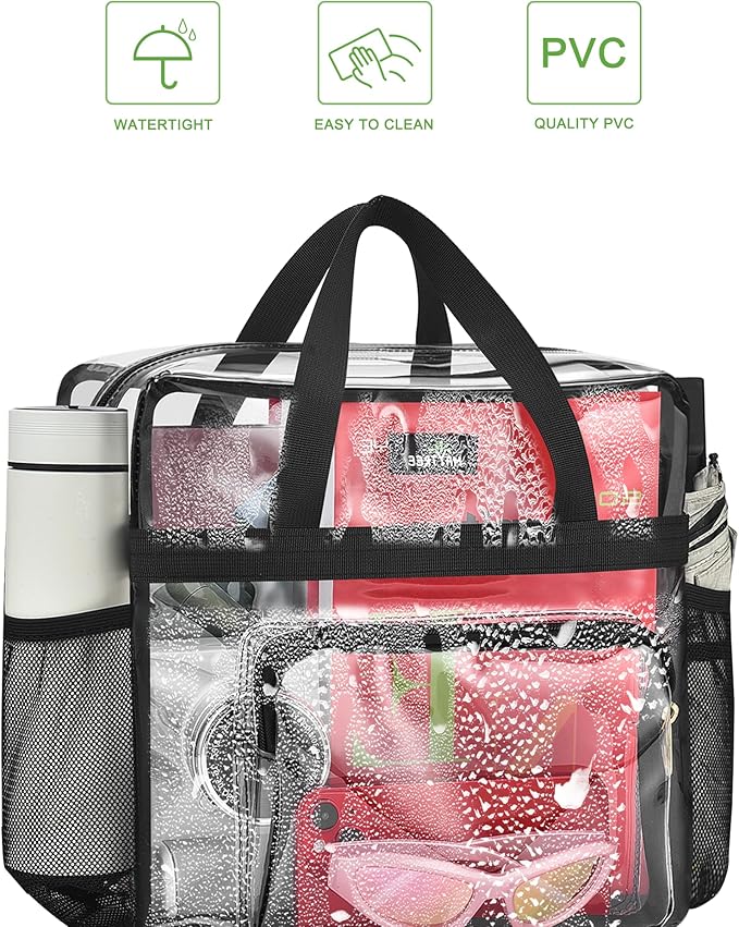 MAY TREE Clear Bag for Stadium Events, 12x6x12 Clear Tote Bag with Removable Strap, Transparent Bag for Concert Sports Gym, Leopard-Strap