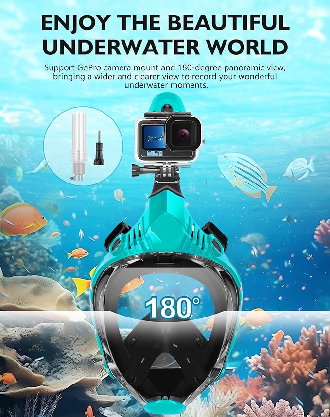 VGKE Full Face Snorkel Mask for Adults, 180 Degree HD Panoramic View Snorkeling Gear with Waterproof Phone Pouch, Anti-Leak & Anti-Fog, Breathe Freely Suitable for Men/Women
