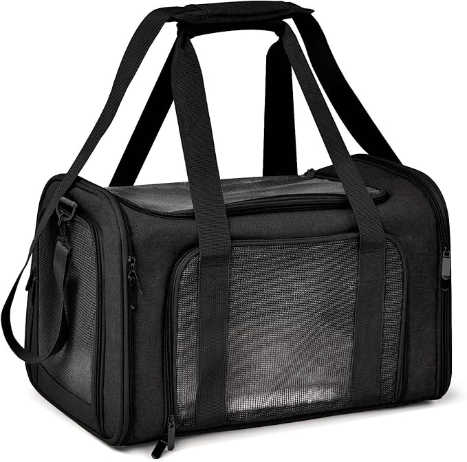 Henkelion Cat Carriers Dog Carrier Pet Carrier for Small / Medium Cats Dogs Puppies (Up To 15lbs), TSA Airline Approved Small Dog Carrier Soft Sided, Collapsible Waterproof Travel Puppy Carrier -Black