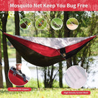 Camping Hammock, Portable Hammocks with Mosquito Net,Lightweight Nylon Parachute Hammock with 10ft Tree Straps,Camping Gear Must Haves for Travel Hiking Backpacking Beach Patio-Black&Red