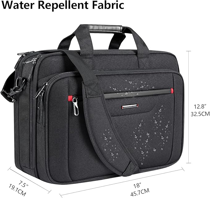 VANKEAN Laptop Briefcase Premium Laptop Case Fits Up to 17.3 Inch Business Shoulder Bag Laptop Expandable Water-Repellent Messenger Bag for Men/ Women Computer Bag for Travel/ Business/ Black