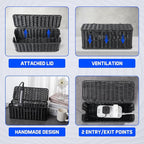 Cable Management Box, Handmade Rattan Cable Organizer with 2 Open Slots, Cord Hider for Power Strip, Router & USB Hub, Registered U.S. Design Patent (D1,112,102), 13" x 5.1" x 5.1", Black