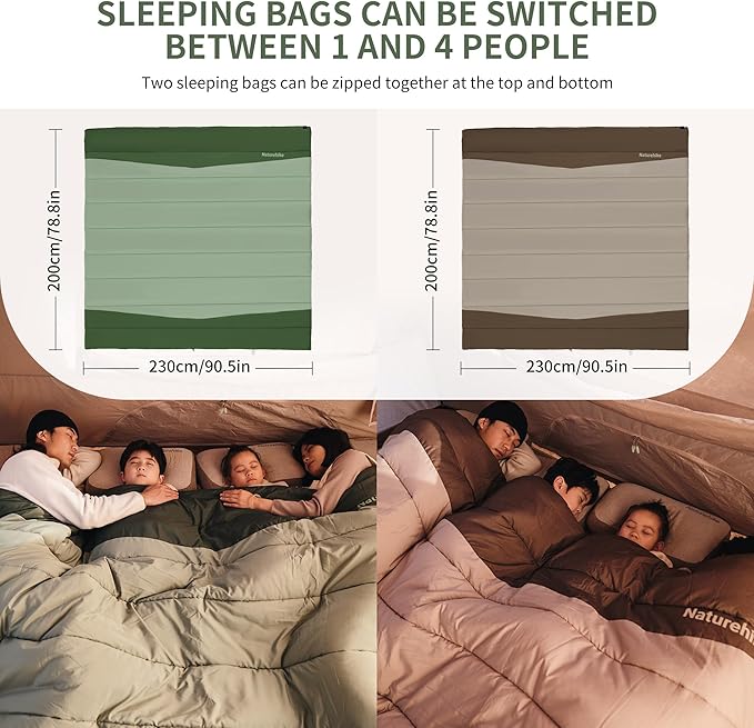 Naturehike Extra Wide Sleeping Bag for Adults, 1-3 Person Sleeping Bag, Patchwork Double Sleeping Bag, 35-44℉ Washable Sleeping Bag for 3 Seasons, Camping, Backpacking, Outdoor