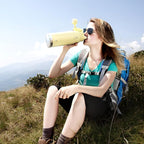 IDEUS Insulated Stainless Steel Water Bottle with 2 Leak-Proof Lids, Thermal Water Flask for Hiking Biking, 40oz, Light Yellow