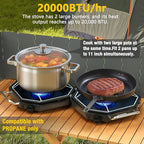 Camping Stove Propane, 2 Burner Camp Stove, 20,000 BTU Propane Camping Stoves, Portable Gas Stove with Windscreen, Storage Bag, Regulator for Picnic, BBQ, Tailgating