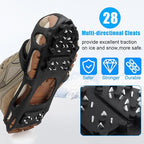 Ice Cleats Snow Traction Cleats Crampons for Shoes and Boots Men Women 28 Studs Anti Slip Shoe Grippers Overshoe Slip-on Stretch Footwear Spikes for Snow and Ice Fishing Winter Walking Hiking
