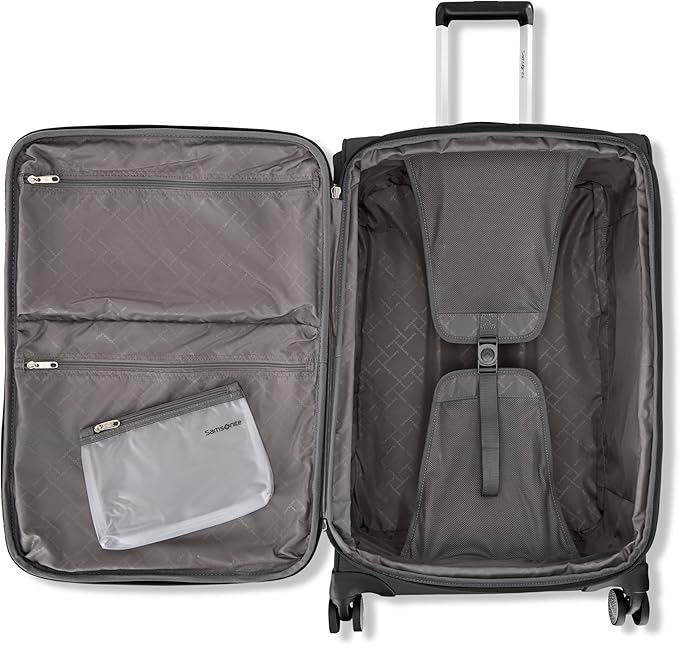 Samsonite 2-PC Soft-Sided 21/25” (Carry-On & Medium Checked), Lightweight Expandable Element Luggage Set: 2 Front Pockets & Side Pocket, Four Spinner Wheels, Adjustable Handle, Durable- Black