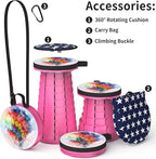 ALEVMOOM Upgraded Telescoping Collapsible Stool with Cushion, Folding Stool with Printing Portable Retractable Foldable Seat Max Load 550lbs for Adults Camping Fishing Outdoor