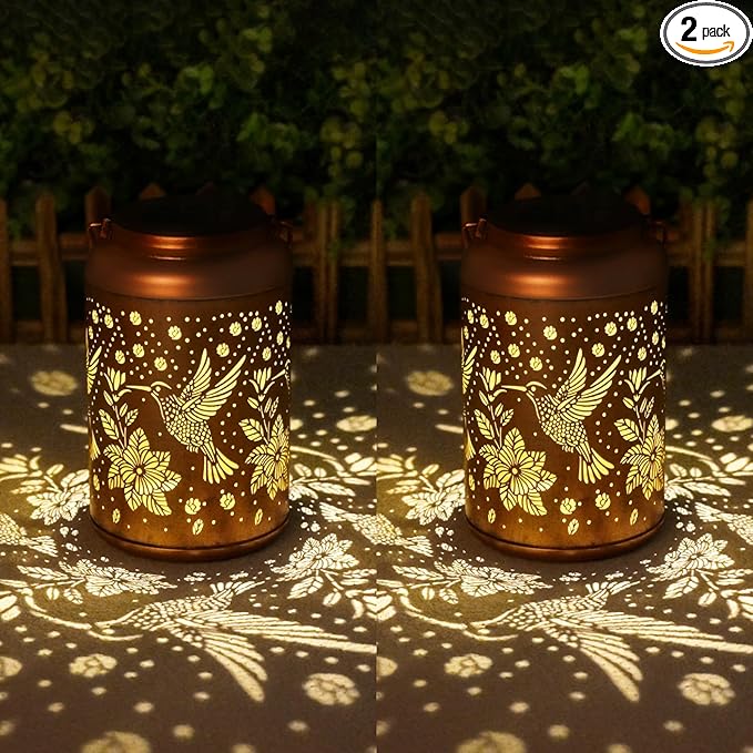 Gifts for Women Men Mom, 2 Pack Hummingbird Solar Lights Outdoor Waterproof, Mothers Day Gifts Decoration Outside for Outdoor, Yard, Lawn, Balcony Garden Decor Solar Lantern