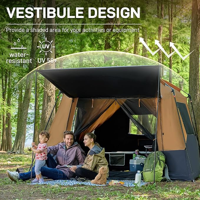 EVER ADVANCED 10 Person Camping Blackout Tent, Multi Room Tent for Family, Large Tents with Rainfly and Carry Bag, 2 Doors, Water-Resistant, 14ft x 10ft x 84in