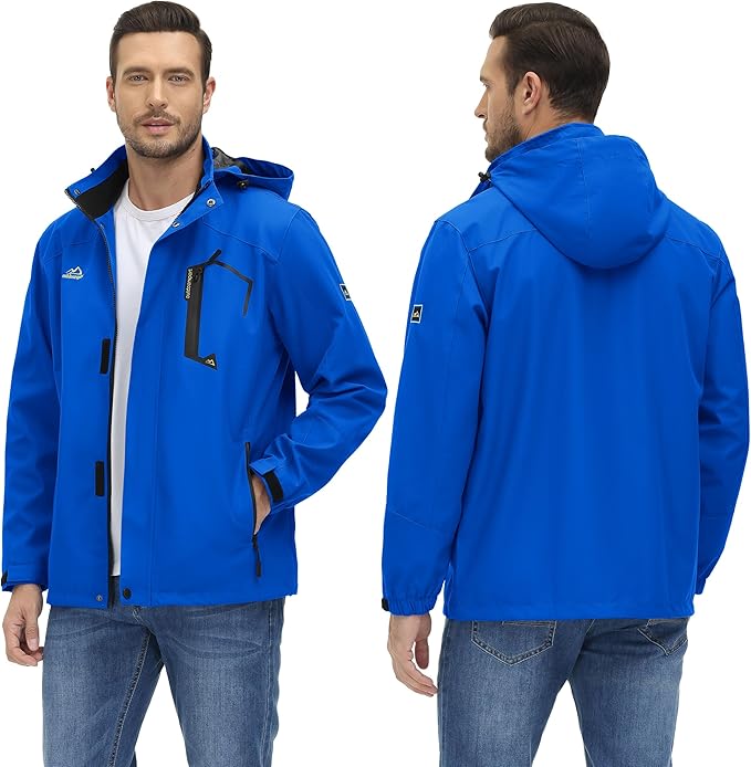 TACVASEN Men's Rain Jacket Lightweight Windbreaker with Hooded Water Resistant Outdoor Raincoat for Hiking Travel Camping
