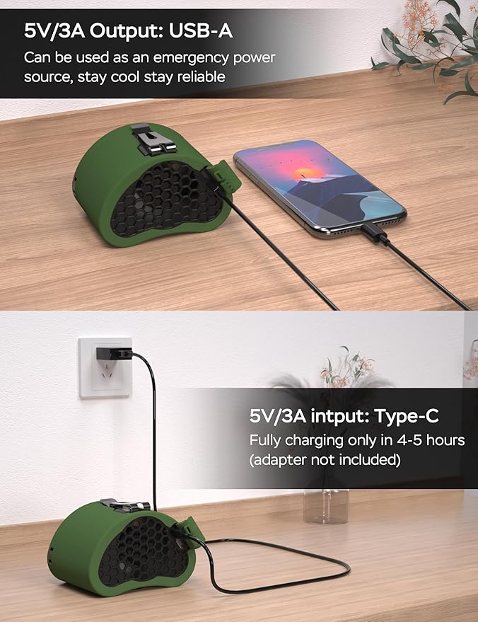 Portable Waist Fan, 10000mAh Battery Operated, Rechargeable Clip On Belt, 10 Speed, 12000RPM Strong Airflow, Max 24H Working Time, Personal Shirt fan for Outdoor Work Jobsite Farms