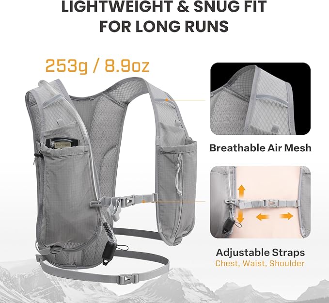 EVERFUN Hydration Backpack Running Vest Small Hiking Water Backpack with 1.5L Water Bladder for Women Men, Lightweight Reflective Dayhike Hydro Pack for Trail Running, Biking, Race, Marathons