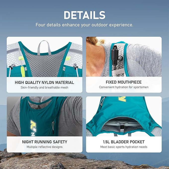 N NEVO RHINO Running Vest,Hydration Vest 5L with 1.5L Water Bladder,Lightweight Hydration Pack Water Backpack for Hiking Race