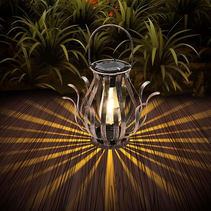 Solar Lanterns Outdoor Waterproof Hanging Lanterns as Birthdays Gifts for Women Mom Grandma Metal Garden Decor for Outside Solar Lights for Yard, Patio, Lawn, Porch, Backyard (Gradient Brown)