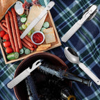 Portable Flatware Silvery Silverware Camping Stainless Steel Cutlery Set Outdoor Travel Knife Fork Spoon Bottle Opener 4 Pieces Foldable Durable Easy to Clean