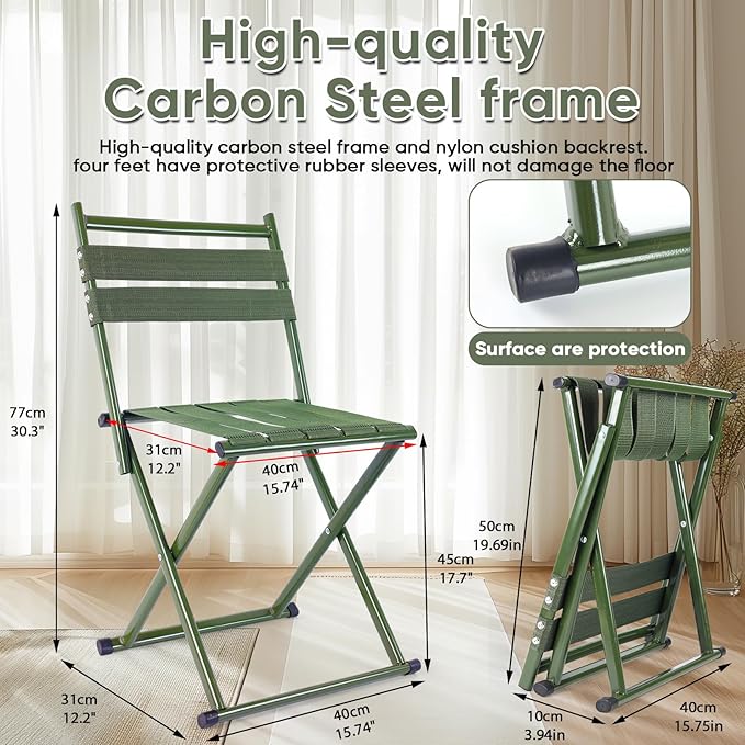 Heavy-Duty Camping with backrest Folding Stool, Outdoor Portable backrest Chair, 440lbs Heavy-Duty Portable Folding Stool, Camping, Hiking, Outdoor Fishing, picnicking, BBQ