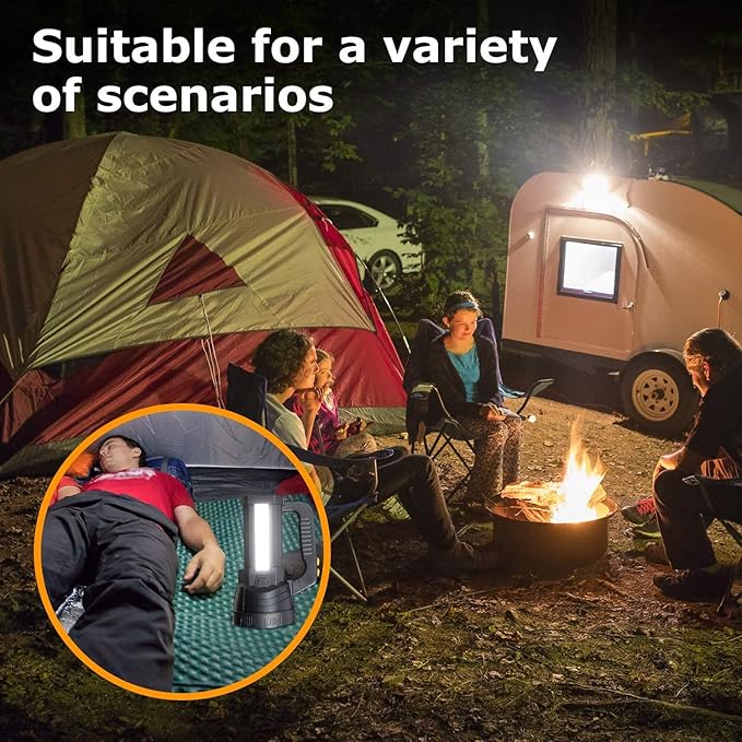 Super Bright LED Spotlight Rechargeable Flashlight 10000 Lumen Handheld Spotlight 10000mAh Long Lasting Torchlight Searchlight Flood Fishing Hiking Camping Flashlight USB Output with Tripod