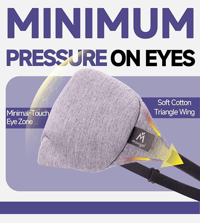 Mavogel Cotton Sleep Eye Mask - Updated Design Light Blocking with Adjustable Nose Bridge, Soft and Comfortable Night Eye Mask for Men Women, Eye Blinder for Shift Work, Includes Travel Pouch, Grey