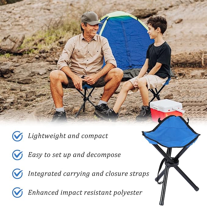 Small Travel Folding Camping Stool,17 Inch Folding Outdoor Tripod Seats Blue Portable Camping Stool for Garden Planting Party Hiking Golf Mountaineering Picnic Beach