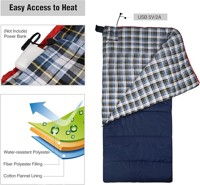 REDCAMP Cotton Flannel Sleeping Bag for Camping Backpacking, Adults Cold Weather Envelope Sleeping Bags with 2/3/4/6lbs Filling