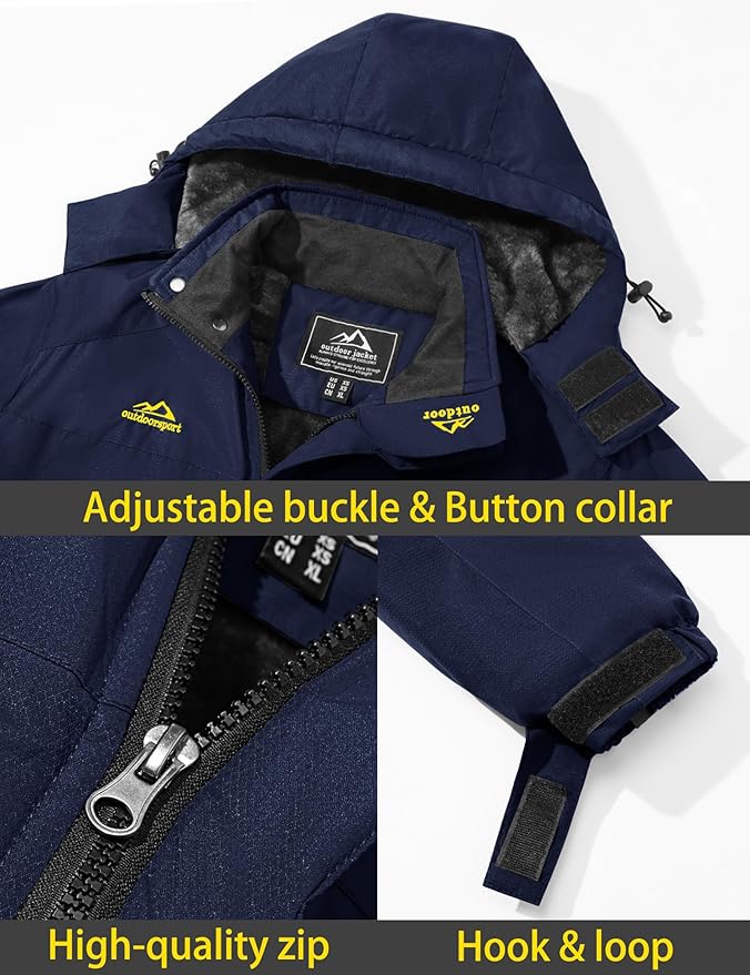 TACVASEN Men's Winter Ski Jacket Waterproof Snow Coats Snowboard Fleece Lining Jacket Warm Parka with Hooded