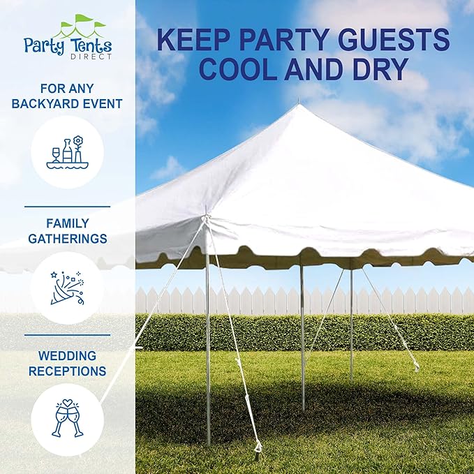 Party Tents Direct 15'x15' Weekender Standard Canopy Pole Tent - Easy Up Canopy Tent with 50 Person Capacity - Outdoor Canopies for Parties, Weddings, & Events (White)