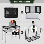 REDCAMP Small Triple fold Folding Grill Table for Outside, 3 Heights Adjustable Lightweight Portable Metal Aluminum Frame Outdoor Table for Camping Picnic Cooking BBQ, Black, 34x16 inches