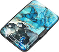 ELFISH RFID Blocking Credit Card Protector Aluminum ID Case Hard Shell Business Card Holders Metal Wallet for Men or Women (Graygreen Marble)