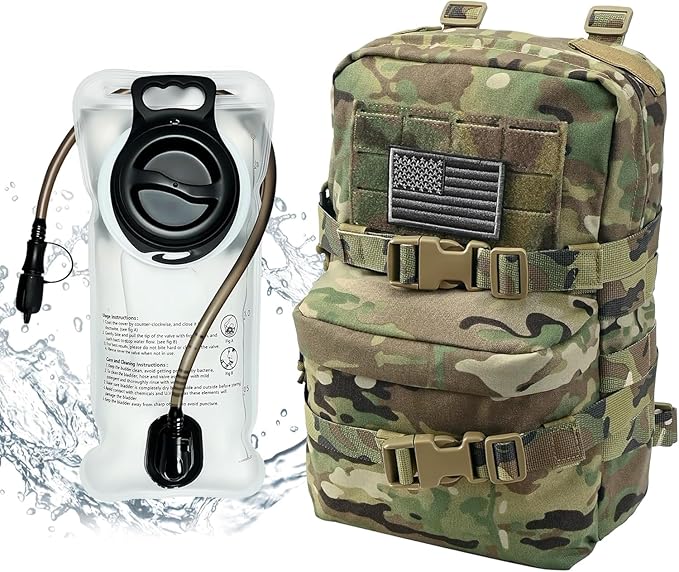 Tactical Mini Molle Hydration Pack,Molle Hydration Carrier with US Flag Water Resistant,Hydropack for Tactical Vest Backpack