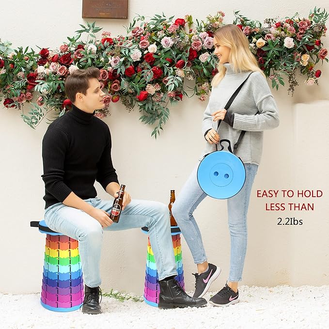 ALEVMOOM Portable Telescoping Stool with Cushion,Retractable More Sturdy Capacity 440Ib,Collapsible Adjustable Folding Stool for Camping Hiking Mountain Garden BBQ