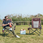 EVER ADVANCED Oversized Folding Camping Chair, for Adults Heavy Duty Lawn Chair with Side Pockets, Portable Collapsible Quad Chair for Outside, Support Up to 500lbs, Red