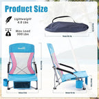 Lamberia Folding Beach Chair for Adults, Portable Low Beach Chairs with 300lbs Capacity, Lightweight Fodable Camping Chair for Travel, Picnic, Concert & Outdoor Activities, Blue-Pink