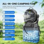 Portable Misting Fan 42800mAH Rechargeable with Remote Control, 6L Bucket Camping Fan with LED Lights & Stepless Speed Control & Cooling Mist, Portable Handle & Rotate Hook, Timer Function