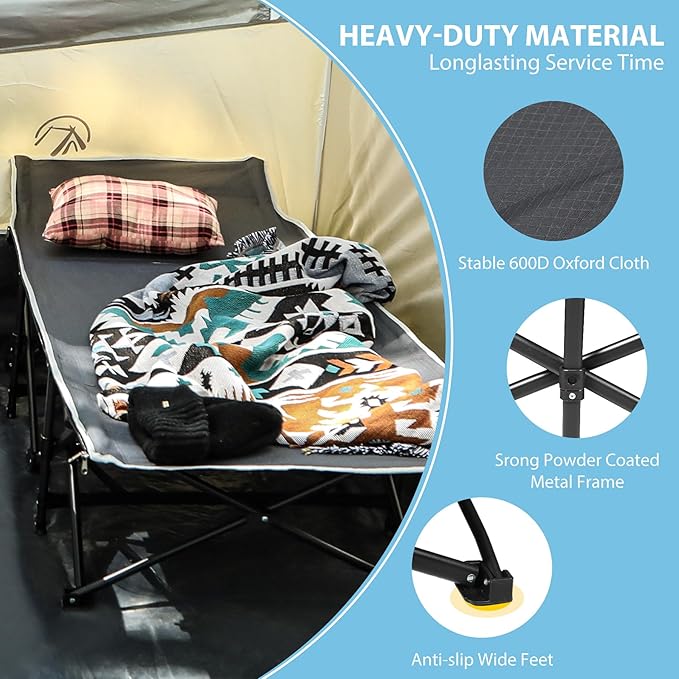 REDCAMP 2 Person Oversize Camping Cots for Adults, 56'' Extra Wide Sleeping Cots Heavy Duty, XXXL Cots Portable for Outdoor Indoor Office, Grey