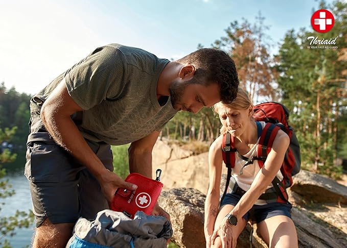 Small First Aid Kit, 100 Pieces Water-Resistant Well Organzied Pouch with Rotatable Buckle - Ideal for Outdoor, Travel, Biking, Camping, Hiking, Car (Red)