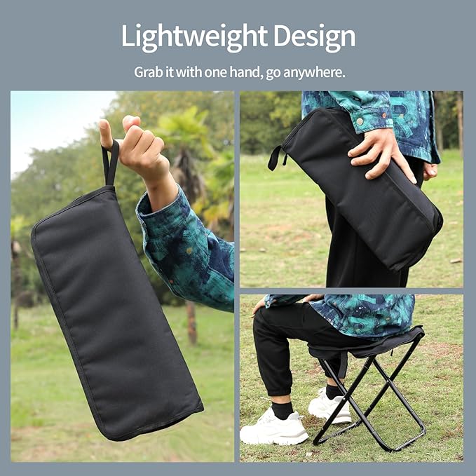 Camping Stool, Portable Folding Stool, Aluminum Ultralight Backpacking Stool Suitable for Outdoor Gardening and Beach Hiking Fishing (Black, 16 High)