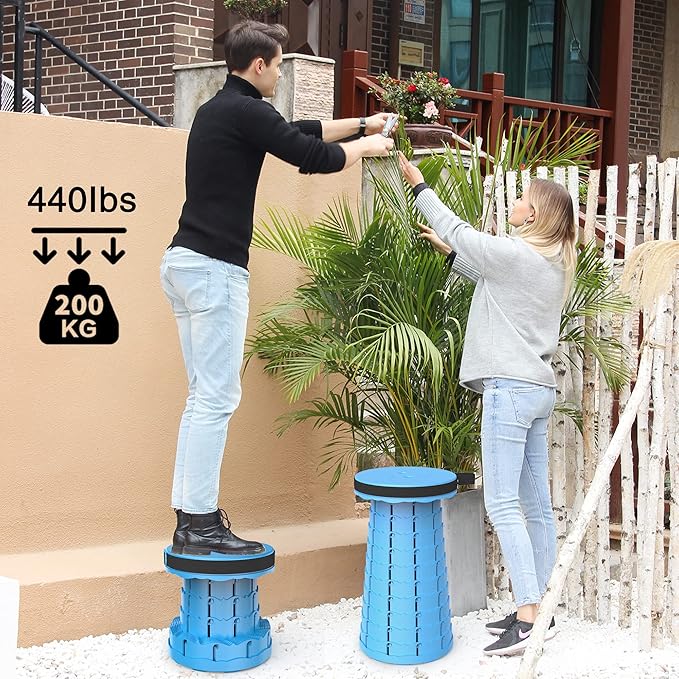 ALEVMOOM Portable Telescoping Collapsible Stool with Cushion & Bag, Retractable Folding Stool for Adults, Lightweight But Sturdy Capacity 440 lbs for Camping Fishing Hiking BBQ