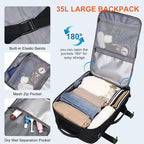 PIJUSHI Travel Backpack for Women Men Flight Approved Carry on Bag 16 inch Laptop Personal Item Daypack with Shoe Compartment(PE038 Black)