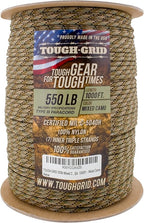 TOUGH-GRID 550 Paracord Rope Nylon Parachute Cord, Made in USA Survival Kit, Outdoor Adventures, Camping, Tactical Gear & Emergency Supplies, Military Type III Mil-Spec