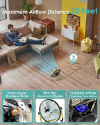 ZHULI 10" Portable Battery Operated Floor Fan, Rechargeable Cordless Camping Fan, Hi-Velocity Brushless Motor, Metal blade, USB Phone Charge, 8~60H Runtime, Quiet, Wireless, For Outdoor Home Workshop