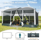 Screen House Tent 13x9ft Screen Room Mesh Gazebos w/ 2 Magnetic Doors, Included Projection Screen, Camping Tent Screened Canopy Shelter for Outdoor Patios Backyards Activities (Gray)